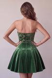 Dark Green Strapless A-Line Velvet Pleated Short Cocktail Dress