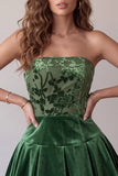 Dark Green Strapless A-Line Velvet Pleated Short Cocktail Dress