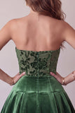Dark Green Strapless A-Line Velvet Pleated Short Cocktail Dress