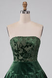 Dark Green Strapless A-Line Velvet Pleated Short Cocktail Dress