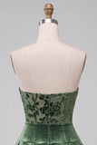 Dark Green Strapless A-Line Velvet Pleated Short Cocktail Dress