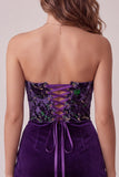 Plum Corset Strapless Velvet Bodycon Ruched Short Homecoming Dress