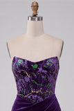 Plum Corset Strapless Velvet Bodycon Ruched Short Homecoming Dress