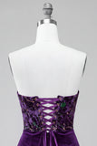 Plum Corset Strapless Velvet Bodycon Ruched Short Homecoming Dress