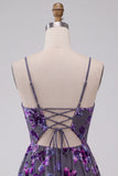 Plum A-Line Keyhole Floral Spaghetti Straps Short Cocktail Dress