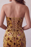 Ginger Yellow Corset Bodycon Strapless Keyhole Velvet Short Homecoming Dress