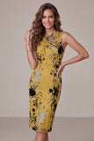 Ginger Yellow Sheath Keyhole Floral Short Wedding Guest Dress