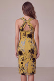 Ginger Yellow Sheath Keyhole Floral Short Wedding Guest Dress