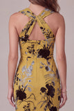 Ginger Yellow Sheath Keyhole Floral Short Wedding Guest Dress