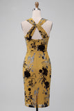 Ginger Yellow Sheath Keyhole Floral Short Wedding Guest Dress