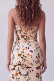 Strapless Champagne Velvet Mermaid Printed High-Low Long Formal Dress