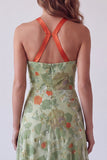 Dusty Sage A-Line Halter Floral Long Formal Dress with Bow