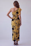 Ginger Yellow Sheath One Shoulder Printed Long Formal Dress with Ruffles