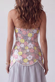 Sparkly Grey Mermaid Strapless Floral Long Formal Dress with Pearls