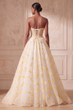 Ivory Ball Gown Strapless Organza Ruched Long Formal Dress