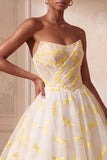 Ivory Ball Gown Strapless Organza Ruched Long Formal Dress