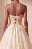 Ivory Ball Gown Strapless Organza Ruched Long Formal Dress