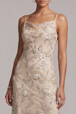Champagne Sheath Cowl Asymmetrical Pearl Mother of the Bride Dress with Sequins