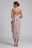 Light Pink Sheath Halter Draping Sequins Midi Mother of the Bride Dress