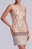 Champagne Sheath Round Neck Short Mother of the Bride Dress with Appliques