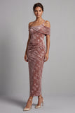 Desert Rose Velvet Asymmetrical One‑Shoulder Ruched Shealth Mother of the Bride Dress