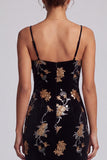 Black Velvet Floral Embroidery Sequins Asymmetrical High Low A-Line Mother of the Bride Dress with Ruffle Slit