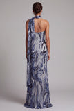 Navy Sequins Mermaid High Neck Long Mother of the Bride Dress with Beading