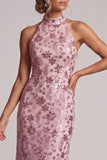 Vintage Mauve Tiered Ruffle Sequins Sheath Long Mother of the Bride Dress