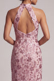 Vintage Mauve Tiered Ruffle Sequins Sheath Long Mother of the Bride Dress