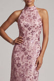 Vintage Mauve Tiered Ruffle Sequins Sheath Long Mother of the Bride Dress