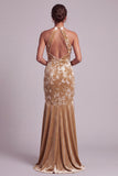 Champagne Velvet Halter Neck Mermaid Ruched Long Mother of the Bride Dress