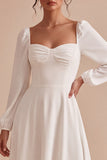 White A-Line Sweetheart Midi Engagement Dress with Long Sleeves
