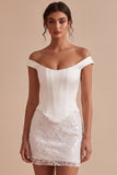Off The Shoulder Floral Lace Bodycon Mini Little White Dress