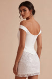 Off The Shoulder Floral Lace Bodycon Mini Little White Dress
