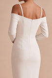 White Sheath Long Sleeves Cold Shoulder Midi Engagement Dress
