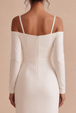 White Sheath Long Sleeves Cold Shoulder Midi Engagement Dress