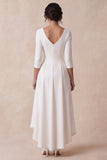 White High-Low A-Line V-Neck Engagement Dress with 3/4 Sleeves