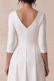 White High-Low A-Line V-Neck Engagement Dress with 3/4 Sleeves