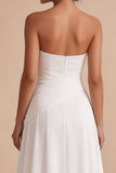 Strapless White Ruched A-Line Midi Engagement Dress