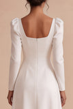 White A-Line Square Neck Long Engagement Dress with Long Sleeves