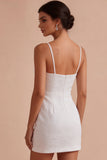 Floral Jacquard Bodycon Spaghetti Straps Mini Little White Dress