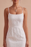 Floral Jacquard Bodycon Spaghetti Straps Mini Little White Dress