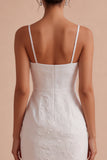 Floral Jacquard Bodycon Spaghetti Straps Mini Little White Dress
