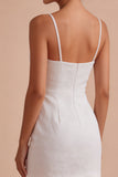 Floral Jacquard Bodycon Spaghetti Straps Mini Little White Dress