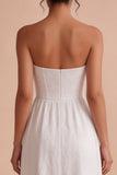 Strapless White Jacquard A-Line Corset Long Engagement Dress with Slit