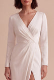 White V-Neck Ruched A-Line Long Engagement Dress with Slit