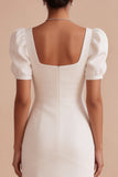 White Square Neck A-Line Long Engagement Dress with Puff Sleeves