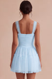 Ruched Square Neck A-Line Tulle Short Little White Dress