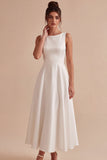 White A-Line Bateau Sleeveless Long Engagement Dress