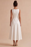 White A-Line Bateau Sleeveless Long Engagement Dress